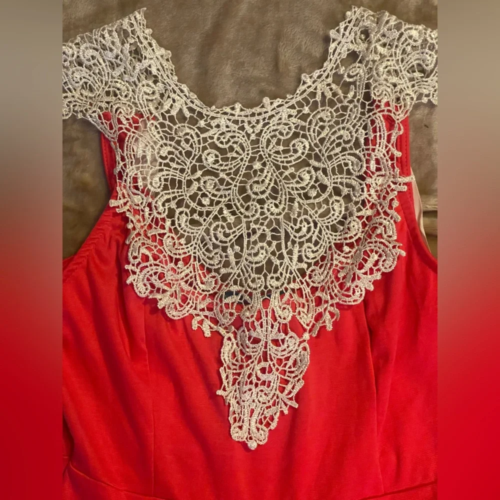 Women's Red Lace-Trim Peplum Bodysuit - Picture 3 of 4
